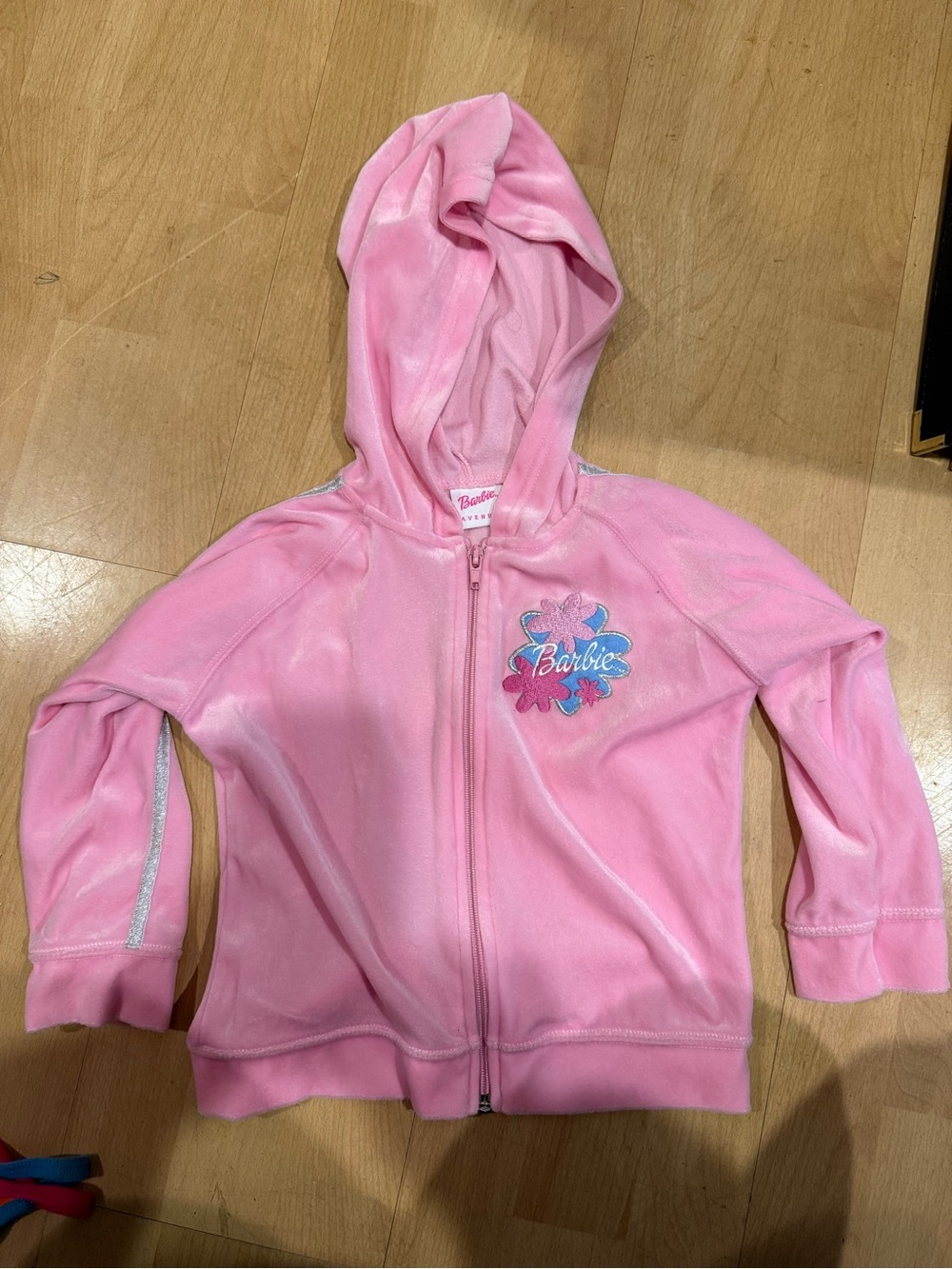 Barbie Pink Hooded Zip Sweatshirt with Floral Logo